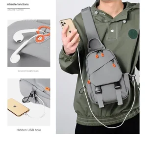 High-Quality Men’s Chest Bag – Fashionable Multi-Functional USB Rechargeable Crossbody Backpack, Shoulder & Front Bag