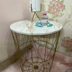 Metal Wire Coffee Side Table with Removable MDF Wood Top – Round Storage Basket (16L x 16W x 18.5H)