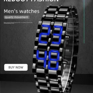 Fashion Black Full Metal LED Lava Watch – Blue Display for Men | Bazaar2Door
