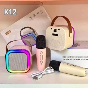 Bluetooth K12 Karaoke Machine – Portable PA Speaker System with Wireless Microphones for Home, Family, and Kids