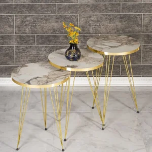 1 Pcs / Set of 3 Round Coffee Table – High Gloss Nesting End Tables with Metal Legs for Living Room, Bedroom, Home Office – Sturdy & Easy Assembly