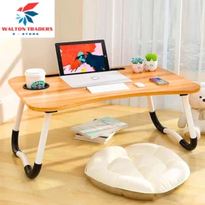 Wooden Gaming Laptop Table for Bed – Foldable Ergonomic Stand with Tablet & Cup Holders – Portable Drawing, Notebook, & Breakfast Serving Tray – High-Quality, 0.75 Inches Thick Wood – Black, Brown, Beige