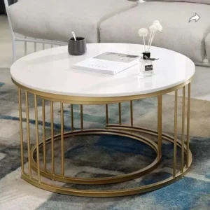 2-Piece Nesting Coffee Table Set with Iron Base and Wooden Top – Modern Center & Dining Table Combo