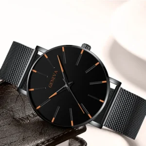 Minimalist Ultra-Thin Men’s Watch – Stainless Steel Mesh Belt Quartz Design